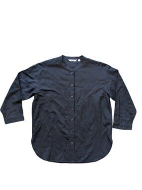 Uniqlo Linen Blend 3/4 Sleeve button front shirt Medium Classic Capsule Wardrobe